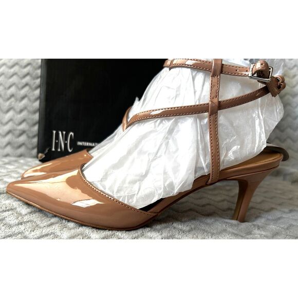 NEW! Inc International Concepts Lenii Patent Pointed Toe Heels Nude Size 7M NIB - Picture 2 of 7
